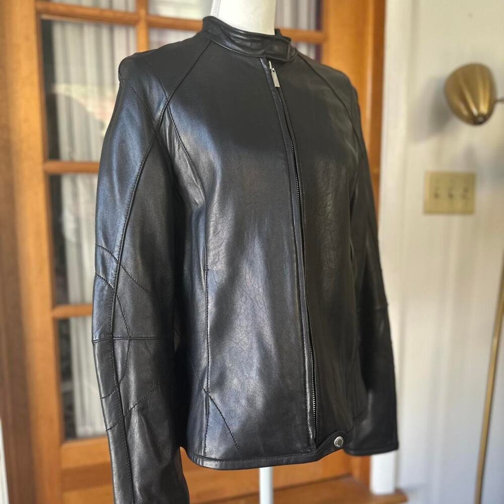 Vintage y2k black leather moto jacket size L